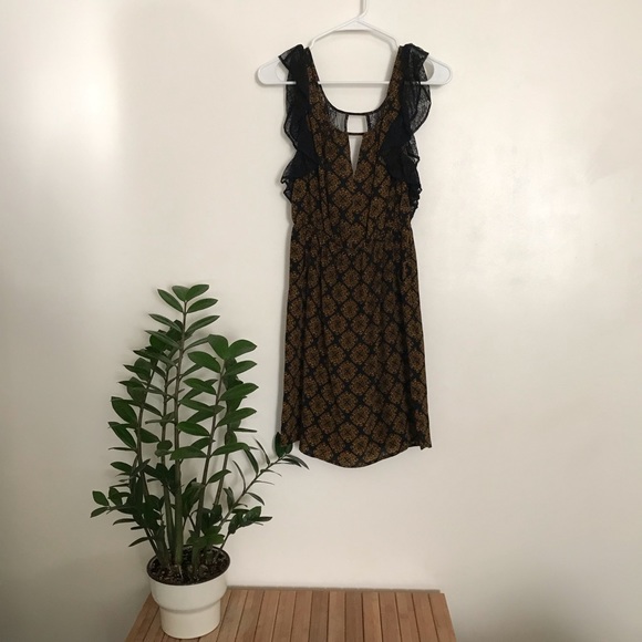 Anthropologie Black and Gold with Lace Back Dress - Picture 1 of 7